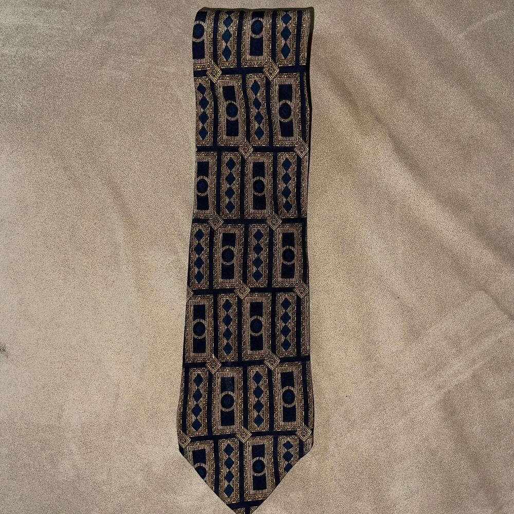 Jaguar Automotive Silk Tie Made in Italy Black Gold Geometric